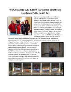 VIVA/Step Into Cuba & SEPA represented at NM State Legislature Public Health Day Organizations and agencies from around the state gathered at the Rotunda for New Mexico State Legislature Public Health Day on Monday, Janu