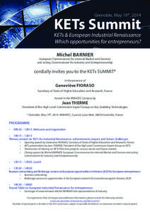 Grenoble, May 19th, 2014  KETs Summit KETs & European Industrial Renaissance Which opportunities for entrepreneurs?