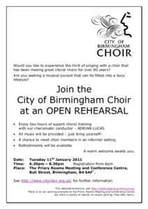 Would you like to experience the thrill of singing with a choir that has been making great choral music for over 80 years? Are you seeking a musical pursuit that can be fitted into a busy lifestyle?  Join the