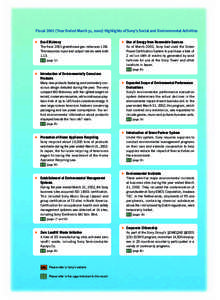 FiscalYear Ended March 31, 2002) Highlights of Sony’s Social and Environmental Activities U Eco-Efficiency The fiscal 2001 greenhouse gas index wasThe resources input and output indices were bothp