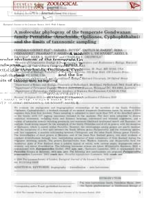 Zoological Journal of the Linnean Society, 2016. With 6 figures  A molecular phylogeny of the temperate Gondwanan family Pettalidae (Arachnida, Opiliones, Cyphophthalmi) and the limits of taxonomic sampling GONZALO GIRIB