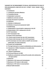 GUIDANCE ON THE MANAGEMENT OF SEXUAL AND REPRODUCTIVE HEALTH FOR ADOLESCENTS LIVING WITH HIV[removed]HYPNET / CHIVA / BASHH / BHIVA CONTENTS Page