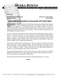DB11:059 FOR IMMEDIATE RELEASE December 6, 2011 CONTACT: Nicole Winger[removed]
