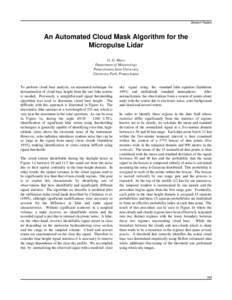 Session Papers  An Automated Cloud Mask Algorithm for the Micropulse Lidar G. G. Mace Department of Meteorology