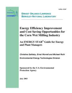 LBNL[removed]ERNEST ORLANDO LAWRENCE BERKELEY NATIONAL LABORATORY  Energy Efficiency Improvement