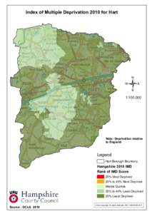 Index of Multiple Deprivation 2010 for Hart  / 1:100,000  Note: Deprivation relative