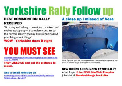 Yorkshire Rally Follow up BEST COMMENT ON RALLY RECEIVED A close up I missed of Vera