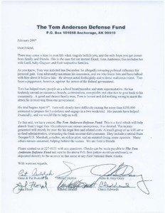 The Tom Anderson Defense Fund P ,O, B o x { [removed]Anchor age, AK 995{ O February2007