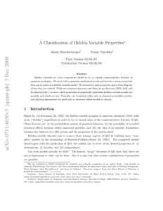 A Classification of Hidden-Variable Properties∗  arXiv:0711.4650v3 [quant-ph] 3 Dec 2008 Adam Brandenburger†