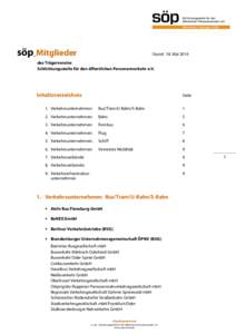 söp_Mitglieder  Stand: 18. Mai 2016 des Trägervereins Schlichtungsstelle für den öffentlichen Personenverkehr e.V.