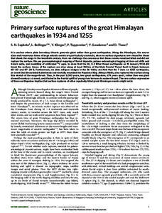 Primary surface ruptures of the great Himalayan earthquakes in 1934 and 1255