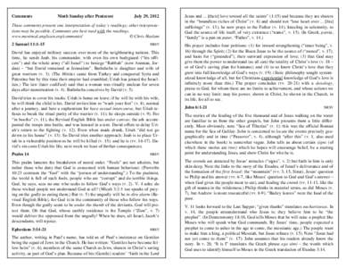 Comments  Ninth Sunday after Pentecost July 29, 2012