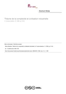 Abraham Moles  Théorie de la complexité et civilisation industrielle In: Communications, 13, 1969. ppCiter ce document / Cite this document :