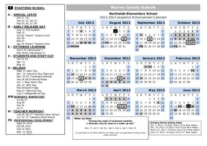 Warren County Schools  _1_ START/END SCHOOL Northside Elementary School[removed]Academic Enhancement Calendar