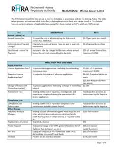 FEE SCHEDULE – Effective January 1, 2015 The RHRA determined the fees set out in this Fee Schedule in accordance with its Fee Setting Policy. The table below provides an overview of all RHRA fees. A full explanation of