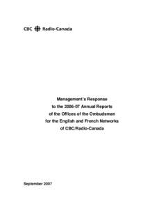 Management’s Response to the[removed]Annual Reports of the Offices of the Ombudsman for the English and French Networks of CBC/Radio-Canada