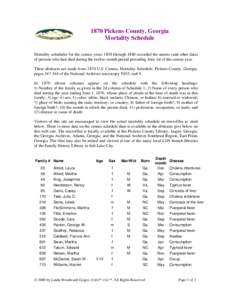 1870 Pickens County, Georgia Mortality Schedule Mortality schedules for the census years 1850 through 1880 recorded the names (and other data) of persons who had died during the twelve-month period preceding June 1st of 