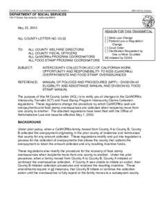 STATE OF CALIFORNIA - HEALTH AND HUMAN SERVICES AGENCY  GRAY DAVIS, Governor DEPARTMENT OF SOCIAL SERVICES 744 P Street, Sacramento, California 95814