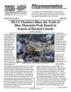 Phrynosomatics  The Newsletter of the Horned Lizard Conservation Society Volume 19, Issue No. 2