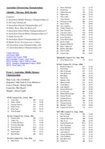 Australian Orienteering Championships Adelaide – Barossa 2010: Results Contents: 1) Australian Middle Distance Championships p1 2) SA Long Champs p6 3) Australian Schools Championships p12