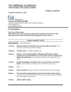 PUBLIC AGENDA September 30-October 1, 2014 Meeting of the  OCEAN STUDIES BOARD