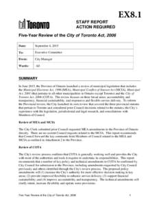STAFF REPORT ACTION REQUIRED EX8.1  Five-Year Review of the City of Toronto Act, 2006