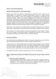    Pillar 3 remuneration disclosures Decision making process for remuneration policy Walker Crips Group has formed a Remuneration Committee which, aside from its responsibilities for oversight of Directors Remuneration,