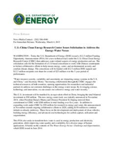 Microsoft Word - CERC Energy Water Nexus Press Release_FINAL FOR ISSUE_030315.docx
