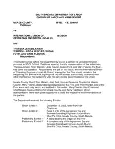 SOUTH DAKOTA DEPARTMENT OF LABOR DIVISION OF LABOR AND MANAGEMENT MEADE COUNTY, Petitioner,  HF No. 4 E, [removed]