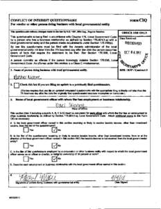 FORMCIQ  CONFLICT OF INTEREST QUESTIONNAIRE For vendor or other person doing business with local governmental entity This questionnaire reflects changes made to the law by H.B.1491, 80th Leg., Regular Session.