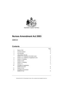 Australian Capital Territory  Nurses Amendment Act 2003 A2003-24  Contents