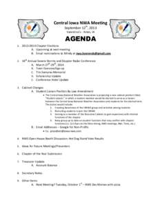 Central Iowa NWA Meeting September 12th, 2013 Valentino’s - Ames, IA AGENDA[removed]Chapter Elections