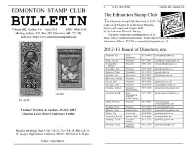 2  EDMONTON STAMP CLUB Volume 102, Number 5-6 June 2013 ISSN: [removed]