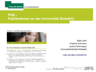 Universitätsbibliothek  PUB Publikationen an der Universität Bielefeld Najko Jahn Friedrich Summann
