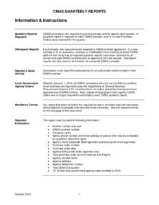 CMAS QUARTERLY REPORTS  Information & Instructions Quarterly Reports Required