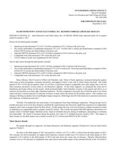 INVESTOR RELATIONS CONTACT: Steven D. Barnhart, Senior Vice President and Chief Financial Officer[removed]FOR IMMEDIATE RELEASE: December 6, 2013