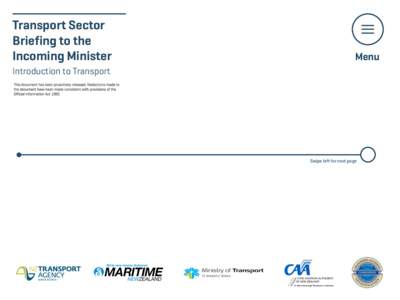 Transport Sector Briefing to the Incoming Minister Menu