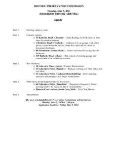 HISTORIC PRESERVATION COMMISSION Monday, May 5, 2014 (Immediately following ARB Mtg.) Agenda
