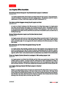 Skadden Los Angeles Office Accolades David Eisman Named Among the ‘Top Entertainment Lawyers in California’ November[removed]Los Angeles corporate partner David Eisman was named among the Daily Journal’s “Top Enter