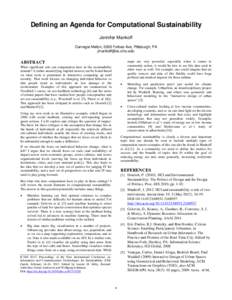 Defining an Agenda for Computational Sustainability Jennifer Mankoff Carnegie Mellon, 5000 Forbes Ave, Pittsburgh, PA  maps are very powerful, especially when it comes to community action, it would be 