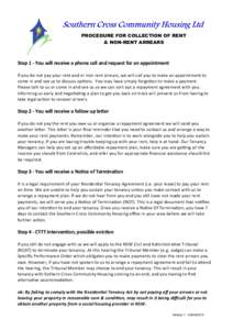 PROCEDURE FOR COLLECTION OF RENT & NON-RENT ARREARS Step 1 - You will receive a phone call and request for an appointment If you do not pay your rent and or non rent arrears, we will call you to make an appointment to co