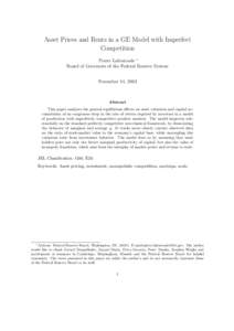 Asset Prices and Rents in a GE Model with Imperfect Competition Pierre Lafourcade ∗ Board of Governors of the Federal Reserve System November 14, 2003