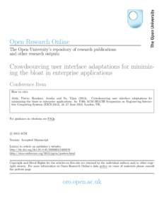 Open Research Online The Open University’s repository of research publications and other research outputs Crowdsourcing user interface adaptations for minimizing the bloat in enterprise applications Conference Item
