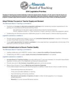 Board of Teaching 2016 Legislative Priorities