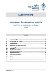 Ausschreibung  kicken&lesen: Denn Jungs lesen ander(e)s! Das Projekt zur Leseförderung von Jungen Juli 2016