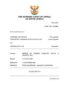 THE SUPREME COURT OF APPEAL OF SOUTH AFRICA Reportable CASE NO: [removed]In the matter between :