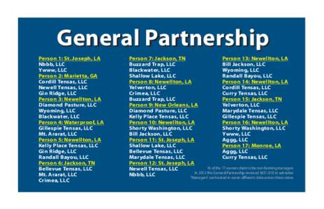 General Partnership Person 1: St. Joseph, LA Nbbb, LLC Ywww, LLC Person 2: Marietta, GA Cordill Tensas, LLC