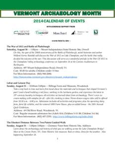 2014 CALENDAR OF EVENTS WITH GENEROUS SUPPORT FROM: - events listed by date –  The War of 1812 and Battle of Plattsburgh