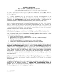 2007 POLICY FOR ACCEPTANCE OF ROADS