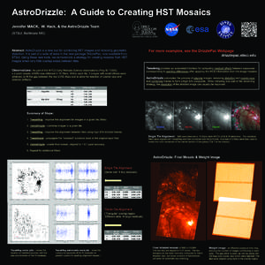 AstroDrizzle: A Guide to Creating HST Mosaics Jennifer MACK, W. Hack, & the AstroDrizzle Team (STScI, Baltimore MD) For more examples, see the DrizzlePac Webpage drizzlepac.stsci.edu